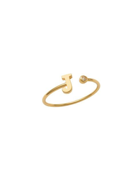 14K Gold Letter J Ring This trendy ring is an amazing statement. Lightweight durable and a sparkle to catch anyones eyes.   Each detail of the letter is carefully perfected and formed for easy reading. Simple and charming they can dress up every outfit with personalized style. Your everyday ring choose just got a whole lot easier. 