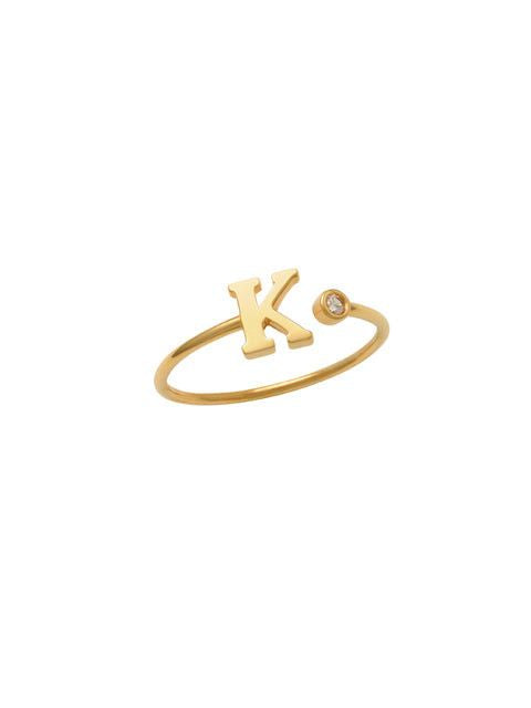 14K Gold Letter K Ring This trendy ring is an amazing statement. Lightweight durable and a sparkle to catch anyones eyes.   Each detail of the letter is carefully perfected and formed for easy reading. Simple and charming they can dress up every outfit with personalized style. Your everyday ring choose just got a whole lot easier. 