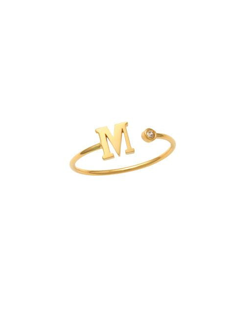 14K Gold Letter M Ring This trendy ring is an amazing statement. Lightweight durable and a sparkle to catch anyones eyes.   Each detail of the letter is carefully perfected and formed for easy reading. Simple and charming they can dress up every outfit with personalized style. Your everyday ring choose just got a whole lot easier. 