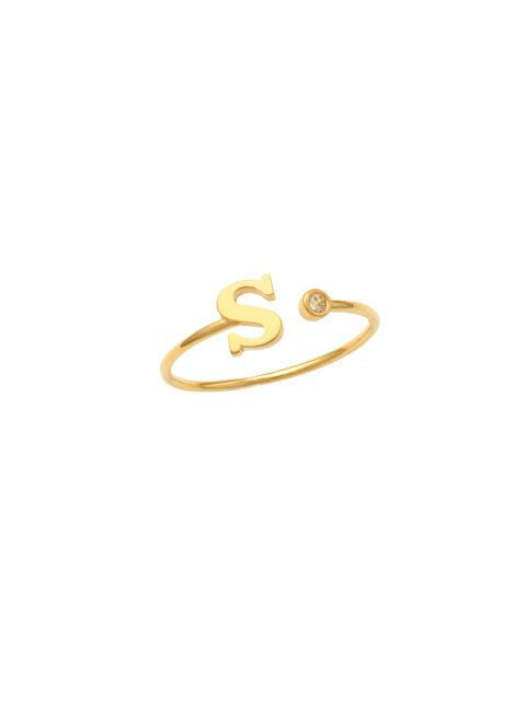 14K Gold Letter S Ring This trendy ring is an amazing statement. Lightweight durable and a sparkle to catch anyones eyes.   Each detail of the letter is carefully perfected and formed for easy reading. Simple and charming they can dress up every outfit with personalized style. Your everyday ring choose just got a whole lot easier. 