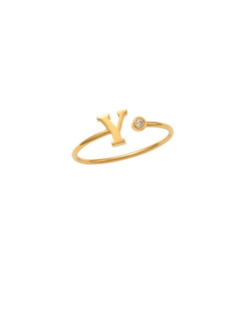 14K Gold Letter Y Ring This trendy ring is an amazing statement. Lightweight durable and a sparkle to catch anyones eyes.   Each detail of the letter is carefully perfected and formed for easy reading. Simple and charming they can dress up every outfit with personalized style. Your everyday ring choose just got a whole lot easier. 