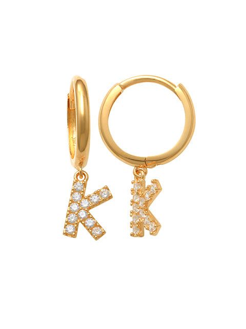 Dangling K Initial Huggie Earrings 14K Gold The perfect statement-maker for any occasion. Wear it stacked or by itself.   Each detail of the letter is carefully perfected and formed for easy reading. Simple and charming they can dress up every outfit with personalized style. These earrings are designed to be worn alone or mixed with other earrings. Your everyday earring choose just got a whole lot easier. 