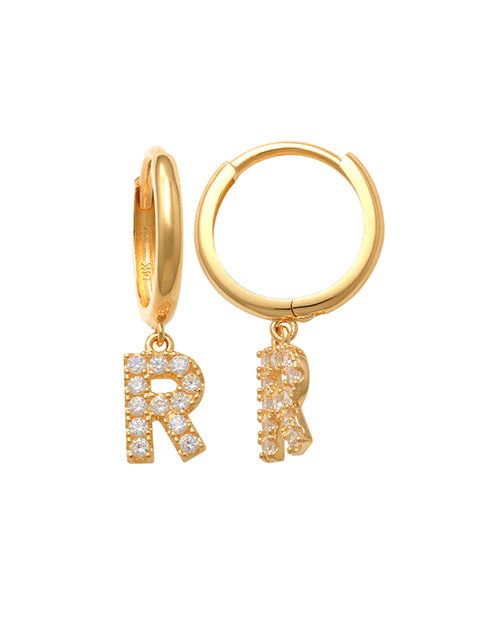 Dangling R Initial Huggie Earrings 14K Gold The perfect statement-maker for any occasion. Wear it stacked or by itself.   Each detail of the letter is carefully perfected and formed for easy reading. Simple and charming they can dress up every outfit with personalized style. These earrings are designed to be worn alone or mixed with other earrings. Your everyday earring choose just got a whole lot easier. 