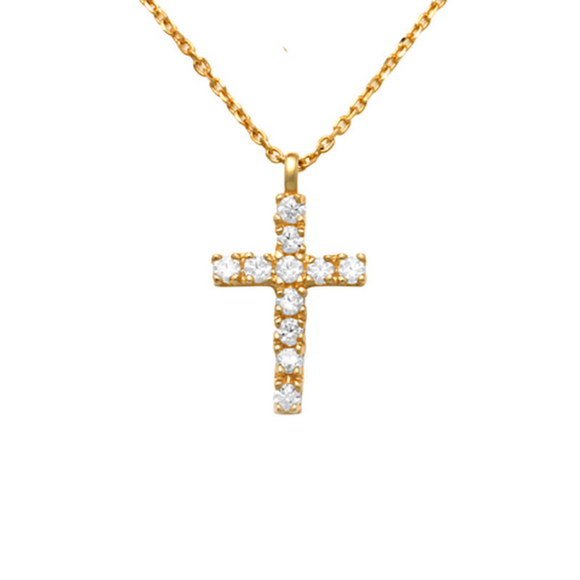 14K Gold Cross Necklace Chic style meets divine beauty, radiate your faith with some fashion!  Pretty and meaningful, this gold cross necklace will be your new favorite with its classic and elegant style. This stylish necklace features a traditional cross embellished with a touch of sparkle. 