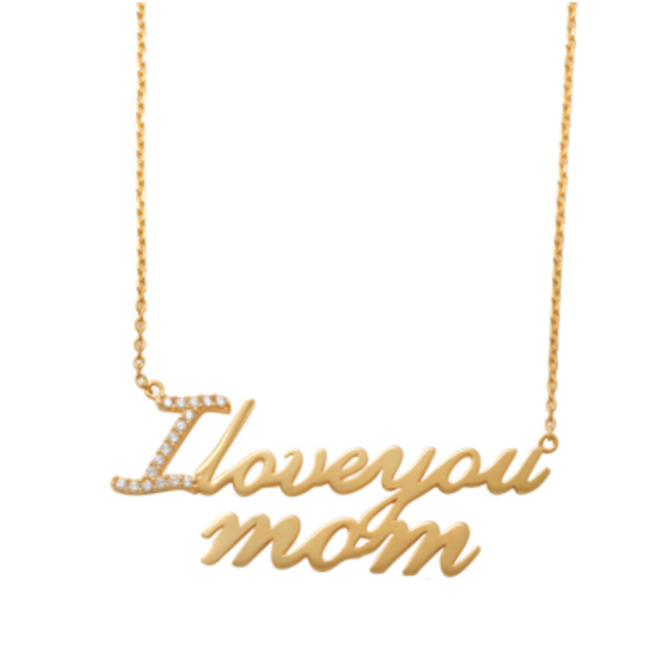 I Love You Mom 14K Gold Necklace A lovely way to show someone close you your heart how much you mean to them.  Celebrate your beloved mom with this I Love You 14K Gold Necklace. This dainty necklace is sure to be a sweet gift to show your love!