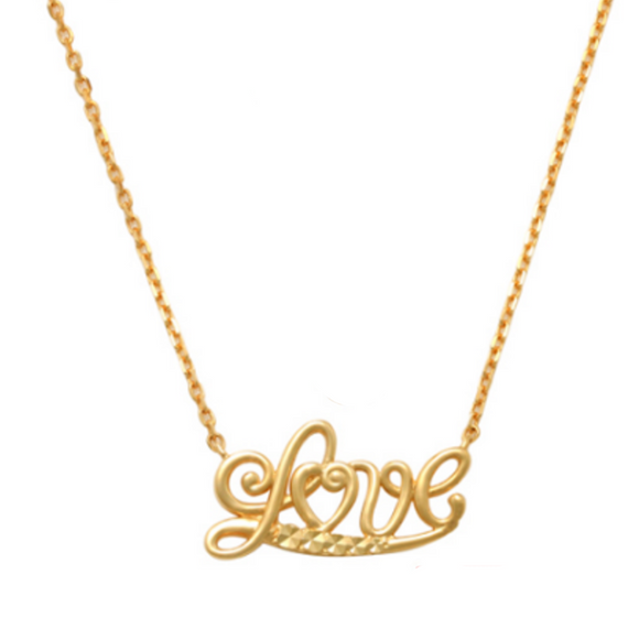 Love 14K Gold Necklace One word says it all. A charming token of love this dainty necklace will be sure to a standout.   The Love 14K Gold Necklace is perfect by itself or layered with multiple necklaces. I sweet gift for yourself or a loved one!