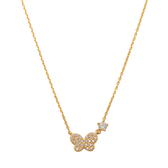 Mini Butterfly Necklace 14K Gold As striking as the natural beauty of a butterfly, sure to be enjoyed, this sparkling and petite mini butterfly necklace is sure a way to bring a sparkle to your outfit.   Our butterfly necklace are an exquisite and easy piece to wear daily. A simple yet elegant necklace surely to looks perfect worn alone or, create your own unique style by layering with other necklaces.