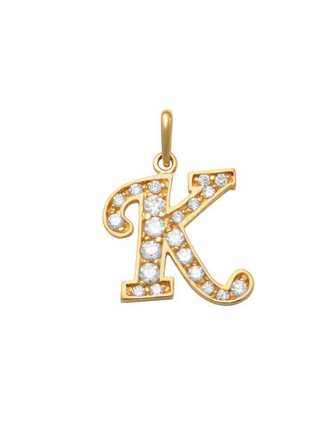 Pave Script K Initial 14K Gold Charm A unique and timeless piece of jewelry that will be cherished for years to come! This stunning piece is perfect for adding a touch a personalization and style to any outfit.   Professionally designed with integrity, this charm offers up an easy read for all to admire. Choose a letter, making it a truly special and unique pice of jewelry. 