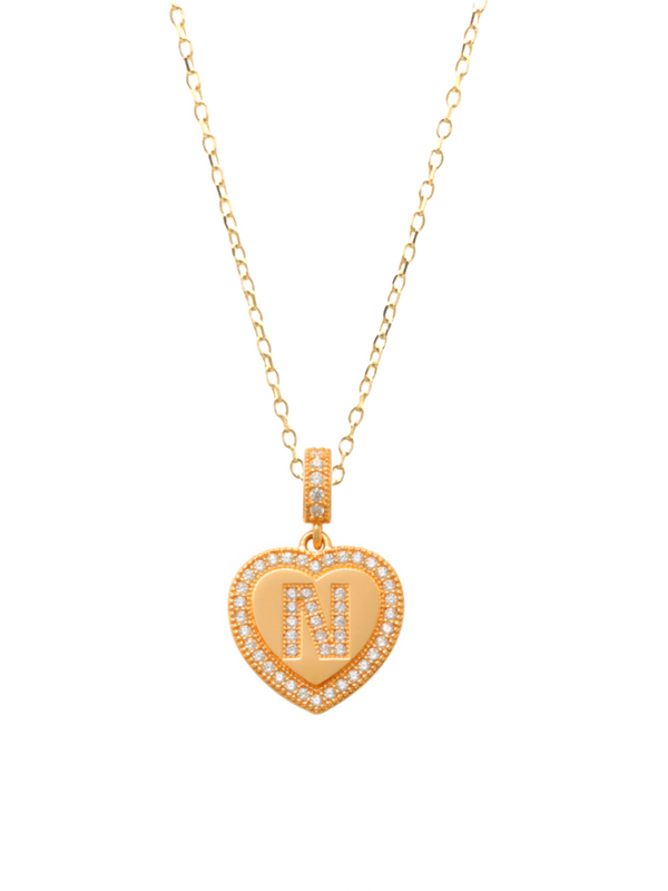 Heart Initial N Necklace 14K Gold A unique and timeless piece of jewelry that will be cherished for years to come! This stunning piece is perfect for adding a touch a personalization and style to any outfit.   Professionally designed with integrity, this necklace offers up an easy read for all to admire. Choose a letter, making it a truly special and unique piece of jewelry. 