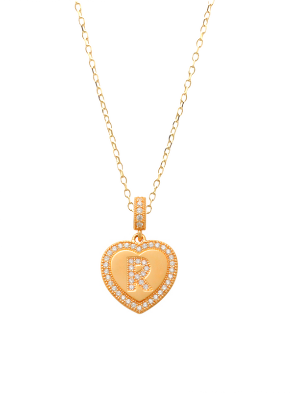 Heart Initial R Necklace 14K Gold A unique and timeless piece of jewelry that will be cherished for years to come! This stunning piece is perfect for adding a touch a personalization and style to any outfit.   Professionally designed with integrity, this necklace offers up an easy read for all to admire. Choose a letter, making it a truly special and unique piece of jewelry. 